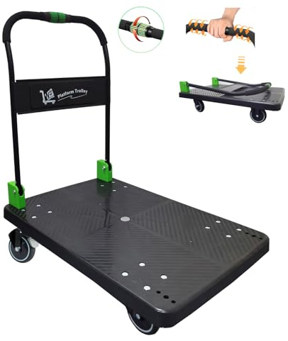 N&S Juvyig Transportwagen Sackkarre Klappbar Einhand-Faltwagen 350kg Plattformwagen Trolley Geräuscharmer Rollwagen (Mit Bremsen)