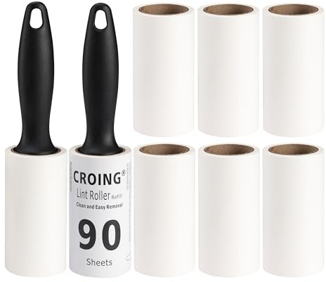 CROING 𝑭𝒖𝒔𝒔𝒆𝒍𝒓𝒐𝒍𝒍𝒆 (720 Blätter) Extra Klebrige Lint Roller, Fusselrolle Tierhaare Geeignet für Kleidung, Haare, Katzenhaare, Hundehaare
