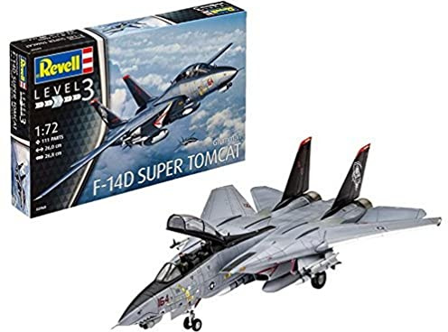 Revell Modellbausatz Flugzeug 1:72 - Grumman F-14D Super Tomcat im Maßstab 1:72, Level 3, originalgetreue Nachbildung mit vielen Details, 03960, 26 x 29,8 cm