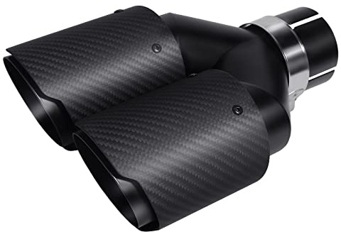 Krtopo 63mm Doppelschalldämpfer Spitze Carbon Auto Auspuffrohr Heckspitze | Auspuff Endrohr, Einlass 64mm(2,52) Auslass 89mm(3,5)Passend für 63mm / 2,5 Rohr Modifizieren(Matt Ganz Schwarz)