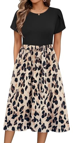 Zeagoo Kleider Damen Sommer Floral Casual Kleid Elegant Tunika Strandkleid mit Taschen Kurzarm Rundhals Kleider A Linie Knielang Luftig Kleid Florala XXL