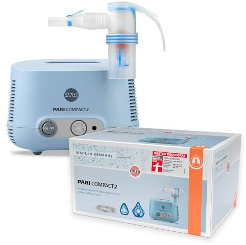PARI COMPACT2 - Inhalationsgerät für die ganze Familie | inkl. PARI LC SPRINT COMPACT Verneblerset, Düsenaufsatz orange, PARI Babymaske soft und PARI Kindermaske soft