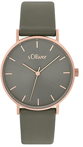 s.Oliver Armbanduhr Damen Quarzuhr Analog, mit Leder Armband, Wasserdicht, Kommt in Uhren Geschenk Box