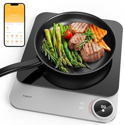 TOKIT Smart Induction Cooker Induktionskochfeld Induktionskochplatte | APP Kontrol, 2100W Einzel tragbar 99 Leistungsstufe mit OLED Display, Timer, 20mm UltradünnTemperatursensor