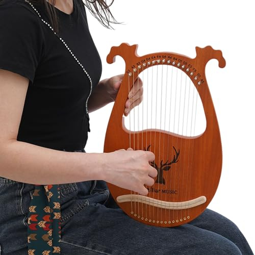 ​Lyra Harfe 16 Saitige Lyra Harfen im Deer Smile-Stil　Tragbar 2.93lbs Komplettset mit Stimmgerät Plektren für Anfänger Profis Konzert Übung Zimmerdekoration