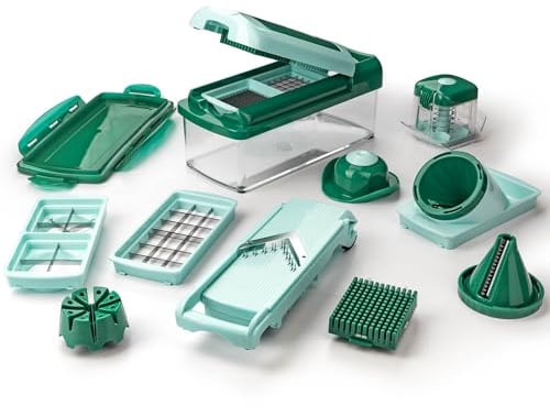 Genius Nicer Dicer Fusion Smart Julietti | Mint-Grün | 16 Teile | Alles-Schneider | Reiben | Julienne | Spiralen | Hobeln | Würfeln | Schneid-Gerät | Bekannt aus TV | NEU, 28.5 x 21 x 16.3 cm