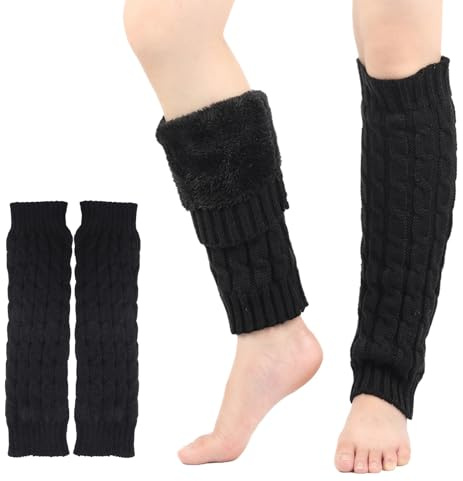 Fjquamitix Fleece-gefütterte Beinstulpen für Damen und Herren, gestrickter warmer Beinschutz, Stiefelüberzug für Damen und Mädchen, weiche, stilvolle Beinsocken für Winter- und Herbstmode, Tanz, Sport