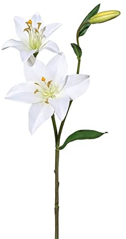 Kunstblumen Lilie 60 cm mit 2 Lilien Blüten und Knospe, Weiß