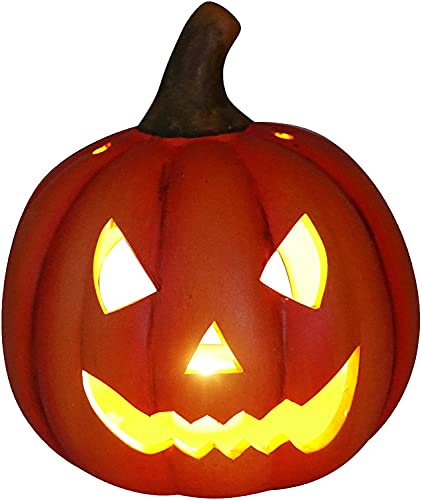 Halloween Deko Kürbis LED mit Timer, Outdoor beleuchtet, Windlicht groß | Herbstdeko, Dekokürbis, warmweiß, 21x19x22 cm, 6 Std. an / 12 Std. aus, für geschützten Außenbereich