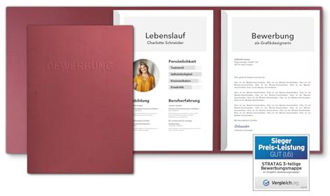 3 Stück 3-teilige Bewerbungsmappen Bordeaux mit 2 Klemmschienen in feinster Lederstruktur