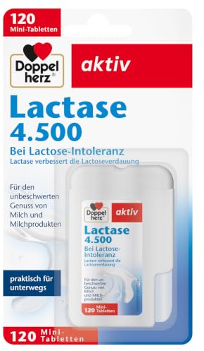 Doppelherz Lactase 4.500 | bei Lactose-Intoleranz - Lactase verbessert die Lactoseverdauung- im praktischen Klickspender - 120 Tabletten