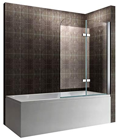 i-flair Badewannenabtrennung 90x140 cm Badewannenaufsatz Faltwand faltbar 2 tlg. Duschabtrennung – alle Größen Klarglas