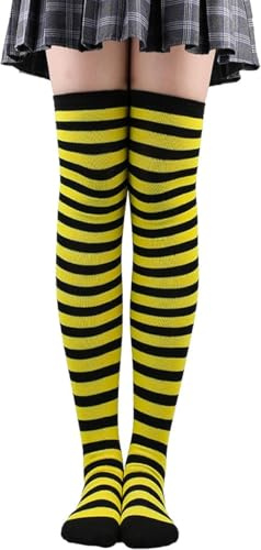YUNHENTONG Gelb Schwarz Gestreifte Strumpfhose Kniestrümpfe Damen Karneval Ringelsocken Bienen Socken Kostüm Damen Ringelstrümpfe Bienenkostüm
