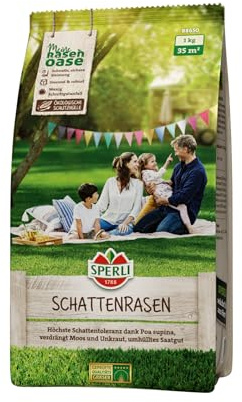 SPERLI's Schattenrasen 88650-1 kg für 35 m² - Ökologisch umhüllte Rasensamen für schnelle Keimung, Schatten, verdrängt Moos & Unkraut - Grassamen, Nachsaat, Ideal für schattige Plätze