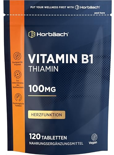 Vitamin B1 Hochdosiert 100mg Thiamin | 120 Vegane Tabletten | Ohne künstliche Zusätze | von Horbaach