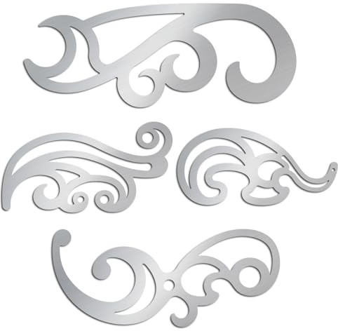 ORIGACH 4 Stück Edelstahl-Französische Kurvenlineale Metall-Zeichenschablonen Edelstahl-Schablonenlineale für Leder-Näharbeiten DIY-Bastelbedarf