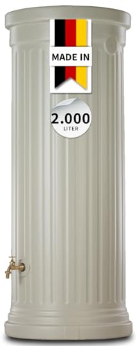 GARANTIA Säulentank Regentonne 2000 Liter sandbeige - Wassertank, Regenfass, Regenwassertonne, Wasserbehälter, Fass, Regenwassertank, Wasserfass, Wassertonne, Wassertonnen für Garten