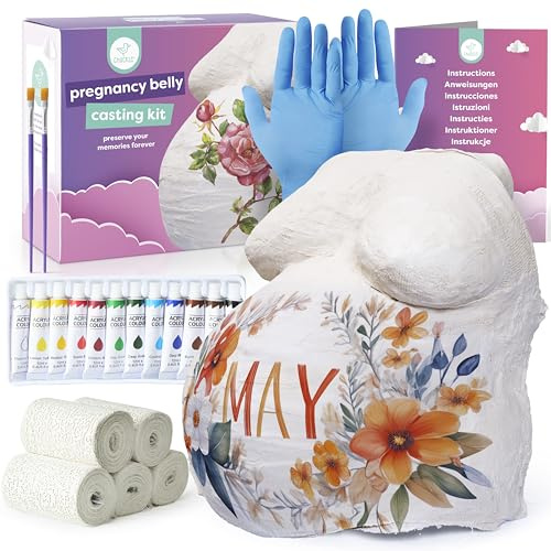 chuckle 3D Babybauch Gipsabdruckset mit Farben und Pinseln - Einfaches DIY Erinnerungs-Kit für Schwangere, Babyparty Geschenk und Kinderzimmer Deko