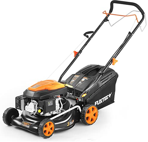 FUXTEC 3in1 Benzinrasenmäher FX-RM4346, 42cm Schnittbreite, 4-Takt Hinterantrieb, Heckauswurf, kugelgelagerte Big Wheel Räder, 40L Grasfangkorb