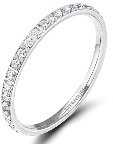 Zakk Eternity Ring 2mm Damen Ewigkeitsringe Titan Verlobungsringe Eheringe Trauringe Memoirering mit Zirkonia Silber Gold Rosegold (silber, 69 (22.0)