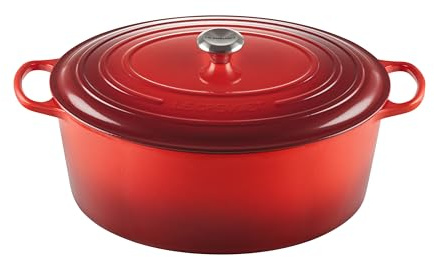 Le Creuset Signature Gusseisen-Bräter mit Deckel, Ø 40 cm, Oval, Für alle Herdarten und Induktion geeignet, Volumen: 13,9 l, 10,025 kg, Kirschrot, 21178400602430