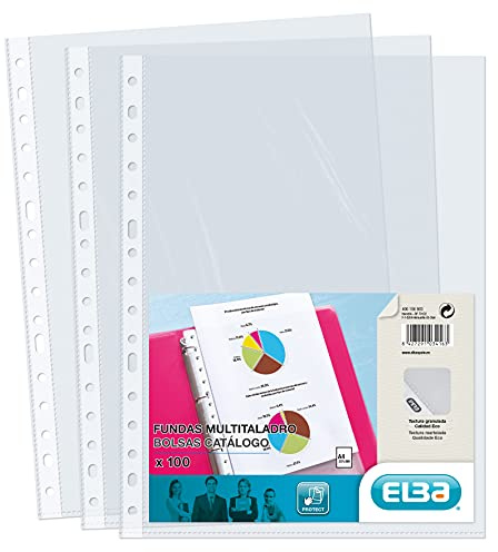 Elba, Kunststoffhüllen, A4, transparent, 100 Stück, mehrfach gelocht, Polypropylen, Orangenleder, 70μ