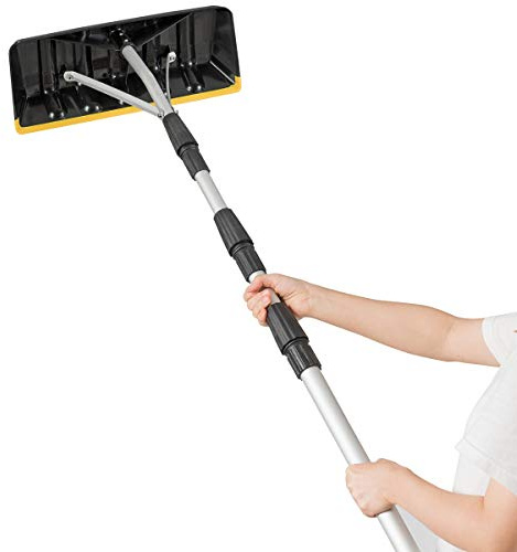 GOPLUS Schneeschieber Dach, Einstellbereich 200-630cm, Schneeschaufel Aluminium leicht mit Teleskopstiel, Dachräumer mit Antihaftklinge & rutschfestem Griff, Schneeräumer für Hausdach Schnee