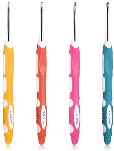 Nurila 4 Stück Häkelnadel Set, Häkelnadeln 2,5mm 3mm 3,5mm 4mm, Ergonomische Häkelnadel mit Bunte Silikongriff, Crochet Hook für Anfänger und Häkelliebhaber, Geeignet für Schals, Pullover, Handschuhe