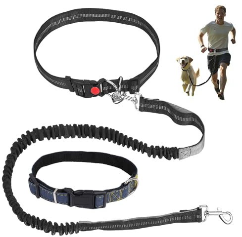 GOTDYBST Joggingleine Hunde Mit Halsband: Bauchgurt Hundeleine,Freihändig Laufleine,Hundehalsband,Für Mittelgroße und Große Hunde,Geeignet zum Joggen, Laufen und Wandern