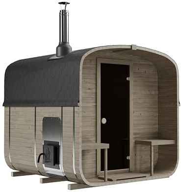 AZS-ENGINEERING 2QL Fasssauna Gartensaunas Garten Outdoor Sauna aus Fichtenholz – Verschiedene Größen (4–6 Personen) – mit Holzofen ETNA