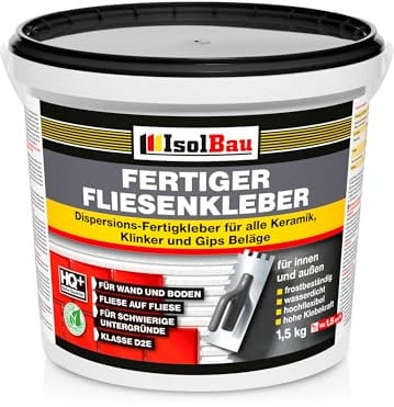 Isolbau Fertig-Fliesenkleber - 1,5 kg Eimer Dispersionskleber für Fliesen auf Wand & Boden im Innen- & Außenbereich