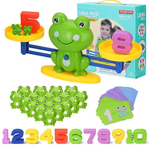 Mathe Waage Montessori Spielzeug, Zählen und Rechnen Lernen Frosch Lernspielzeug Balance Geschicklichkeit mit Waage und Numer Karte Frühen Bildung für Kinder ab 2 3 4 Jahre