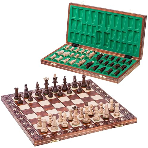 Square - Schach Schachspiel Senator + 2 Extra Damen - Schachbrett aus Holz 41 x 41 cm & Schachfiguren mit Gewicht