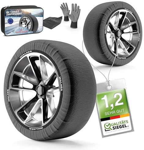WALSER Premium Textile Schneeketten EU Norm 16662-1 homologiert, Qualitätssieger Sehr Gut*, 2er Set Textilschneekette Snow Sock, Anti-Rutsch Auto Schneeketten, Car Snow Chains R13-R22 Felgengröße, XL