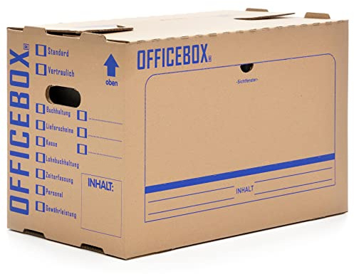 KK Verpackungen® Ordnerkarton Officebox | 30 Stück, Stabile Archivbox mit Sichtfenster für bis zu 6 Ordner | Stapelbare Archivkartons mit Ankreuz- & Beschriftungsfeldern in Braun