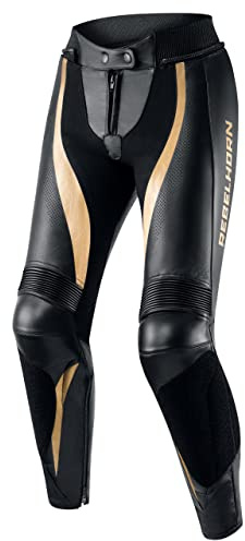 REBELHORN Rebel Motorradhose Damen | Leder | Knie und Hüft Protektoren | Austauschbare Knieschieber | Perforierte Paneele | Größen bis 46