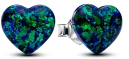 Pandora Moments Schimmerndes Grünes Herz Ohrringe aus Sterling Silber mit künstlichem Opal, 293356C01