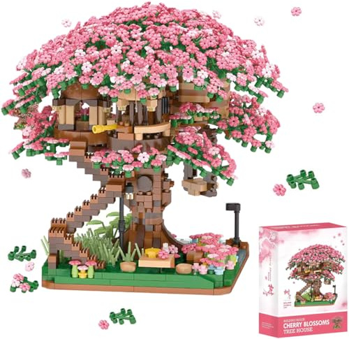 FULHOLPE Sakura Baum Bausteine Bausatz, 2138+ Klemmbausteine Modular Japanische Kirschblütenbaum Modellbausatz, Konstruktionsspielzeug Nicht Kompatibel mit Großen Marken Baumhaus