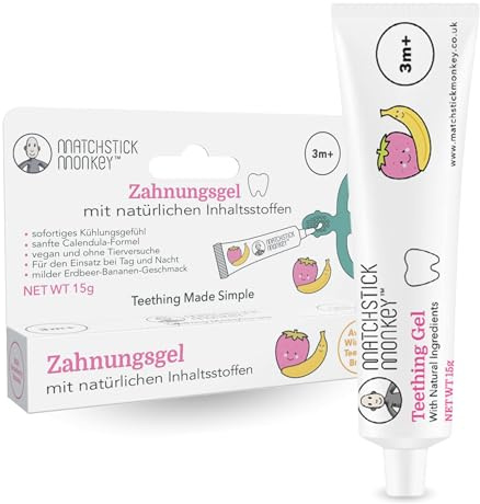 Matchstick Monkey Natürliches Zahnungsgel Erdbeere-Banane – Natürlich kühlende Calendula-Formel zur Linderung von Zahnungsschmerzen bei Babys, vegan & tierversuchsfrei