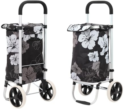 50Liter Aluminium Trolley Einkaufstrolley Klappbar, Shopping Trolley, Wasserabweisender Einkaufswagen Faltbar, Einkaufstasche mit 2 Rädern, Einkaufskorb mit Rollen, Groß - Blumen