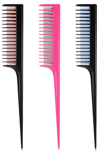 3 Stück Stielkamm Toupierkamm Triple Teasing Kamm Für Frauen Und Männer, Strähnenkamm Friseur Hitzebeständiger Kunststoff-Rattenschwanzkamm Teasing Abteilkämme Für Flechten Haarstyling Toupieren