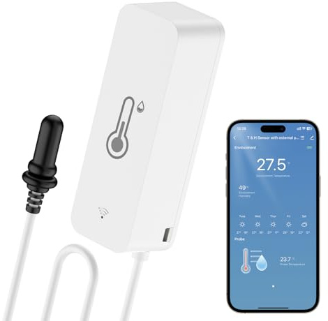 WIOONI WLAN Thermometer Hygrometer Innen Außen, WiFi Temperatursensor mit Externem Sensor und Tuya/Smart Life App für Pool, Teich, Aquarium, Gewächshaus, Kühlschrank, Terrarium, 1 Pack