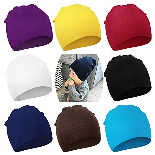 DRESHOW 8 Stücke Unisex Mütze Hut Junge Mütze Frühling Mützchen Kleinkind Wendemütze Jersey Slouch Beanie Bekleidung Unisex Infant Hut Kindergarten Mütze