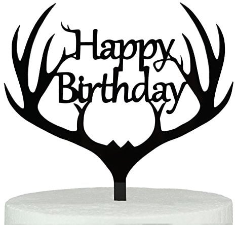 LOVENJOY Geschenkbox Geweih Happy Birthday Kuchen Topper Schwarz Tortendeko Reh, Mattiertes Acryl