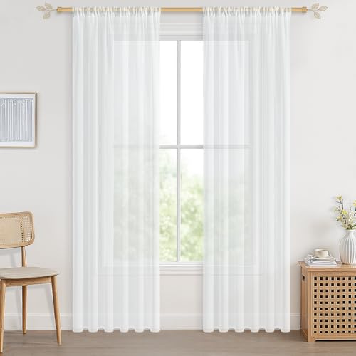 CUTEWIND Gardinen Weiß Transparent Wohnzimmer Modern 2er set H225 x B140 cm | Vorhang Durchsichtig, Leicht und Atmungsaktiv, Gardinen Wohnzimmer Modern, Vorhänge Schlafzimmer & Balkon, Stangenvorhang