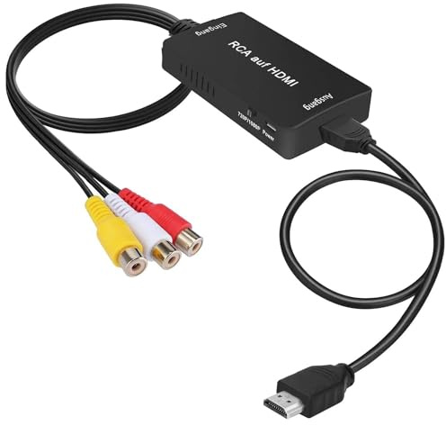 uhddadi RCA auf HDMI Konverter, 1080P Composite CVBS AV zu HDMI Video Audio Konverter Adapter mit HDMI-Kabel für PS2/Xbox/SNES/ N64/ VHS/VCR Videorecorder DVD, Unterstützt PAL/NTSC（Schwarz）
