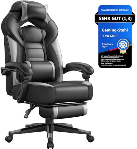 SONGMICS Gaming-Stuhl, Bürostuhl, mit Fußstütze, Tragkraft 150 kg | Computerstuhl, ergonomisches Design, verstellbares Kopfkissen, Lendenkissen, Tintenschwarz, CATHY Kollektion OBG77BG