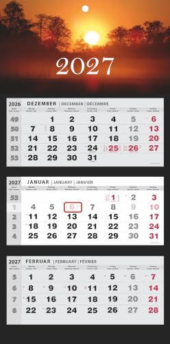 JAROGRAF Wandkalender 2027 – 3-Monats-Kalender mit praktischem Wandplaner für effiziente Jahresplanung, Feiertage, Schulferien und wichtige Termine (Ost) Dreimonatskalender