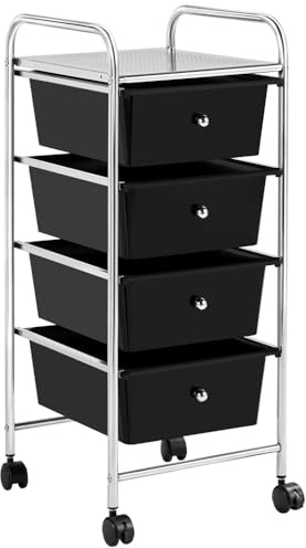 Yaheetech Küchewagen Rollwagen inkl. 4 Schubladen Allzweckwagen Küchen Organizer Servierwagen Trolley für Küche Bad Büro Schlafzimmer mit Rollen und Griffe Weiß