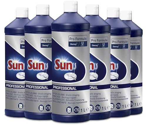 Sun Professional Klarspüler für die Spülmaschine - Effektiver Multifunktions-Klarspüler für strahlenden Glanz und hygienisch sauberes Geschirr, 6 x 1L